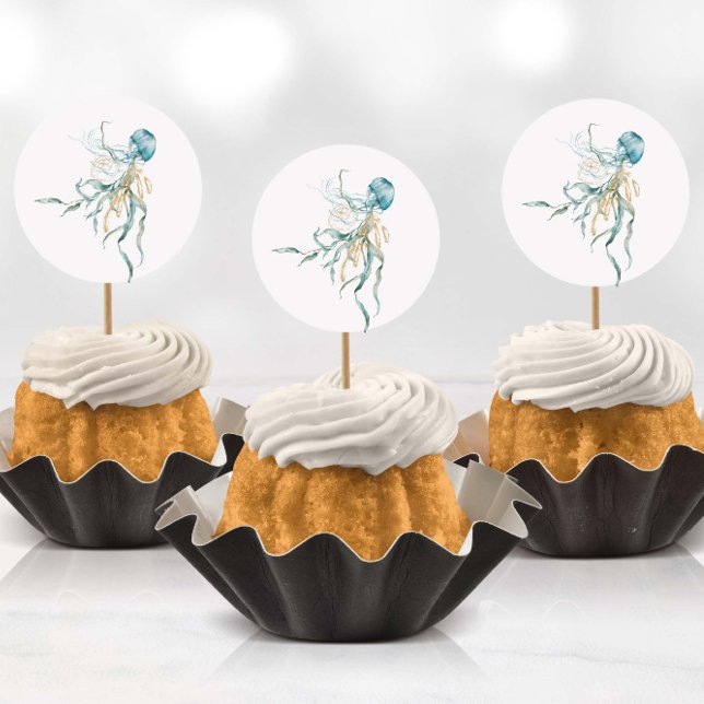 Aquarelle sous mer Stickers méduses (Stickers being used as cup cake toppers with toothpicks)