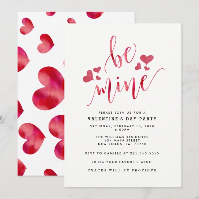 Aquarelle Soyez mien Invitations de la Saint Valen (Devant / Derrière)