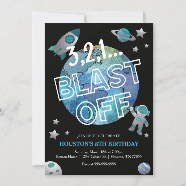 Aquarelle spatiale Invitation d'anniversaire (Devant)