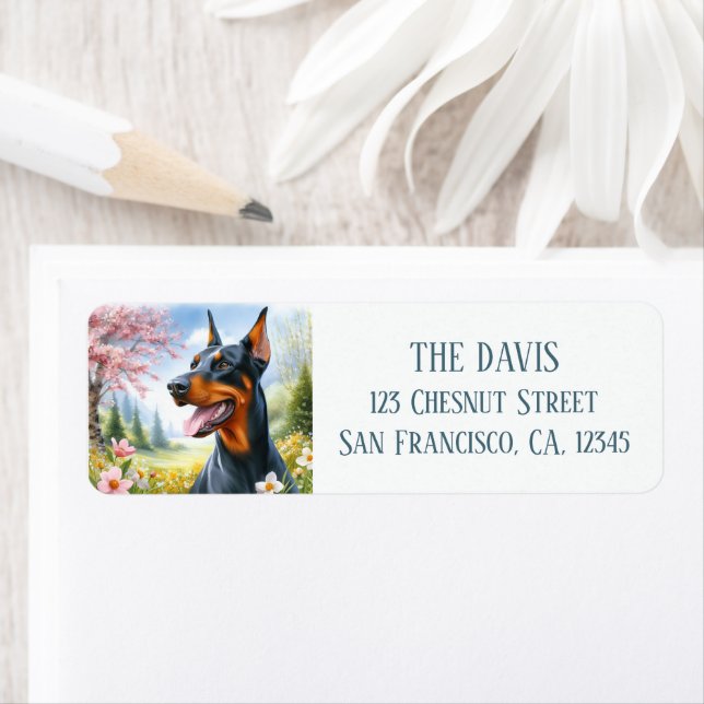 Aquarelle Springtime Champ de fleurs Doberman - (En situation)