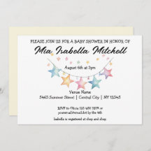 Aquarelle Star Baby shower Pennant Invitation