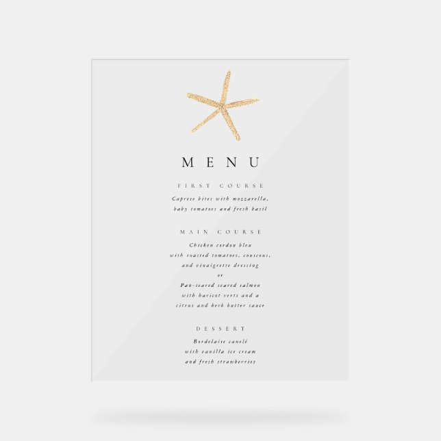 Aquarelle Starfish Menu de mariage élégant (Recto)