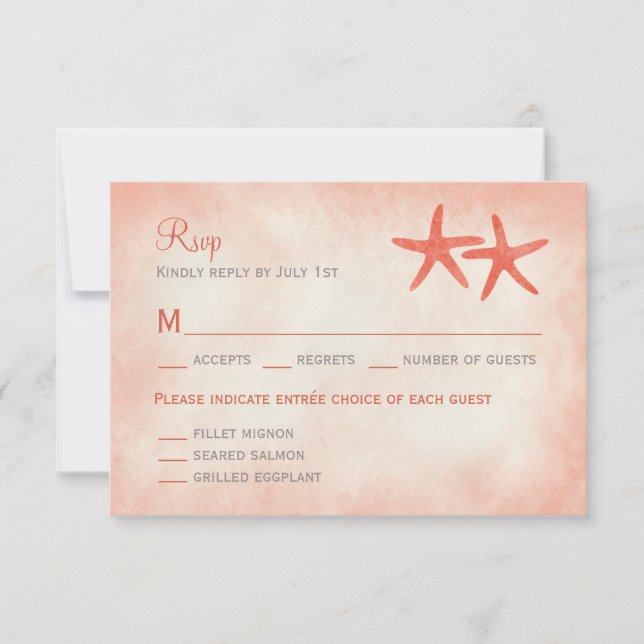Aquarelle Starfish RSVP/Carte de réponse Corail (Devant)