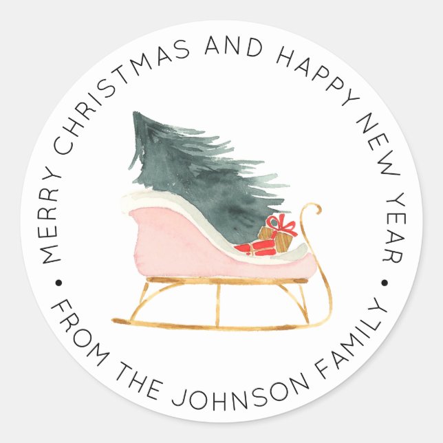 Aquarelle Stickers Arbre de Noël Étiquettes (Devant)
