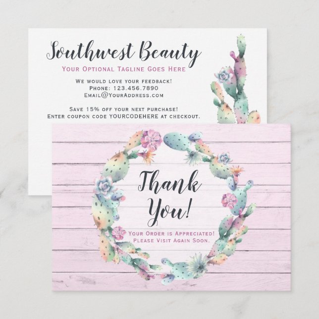 Aquarelle Succulent Cactus Carte de remerciements  (Devant / Derrière)