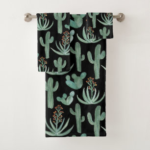 Aquarelle Succulente de Cactus du désert Noir Mot