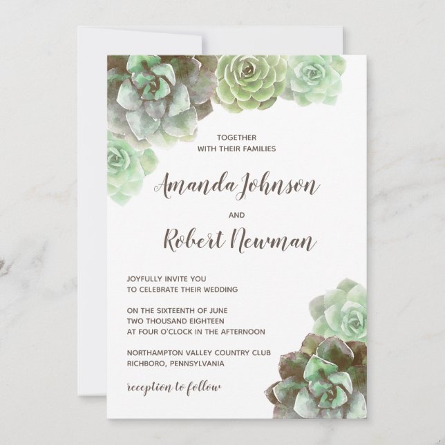 Aquarelle Succulente | FAIRE-PART DE MARIAGE (Devant)