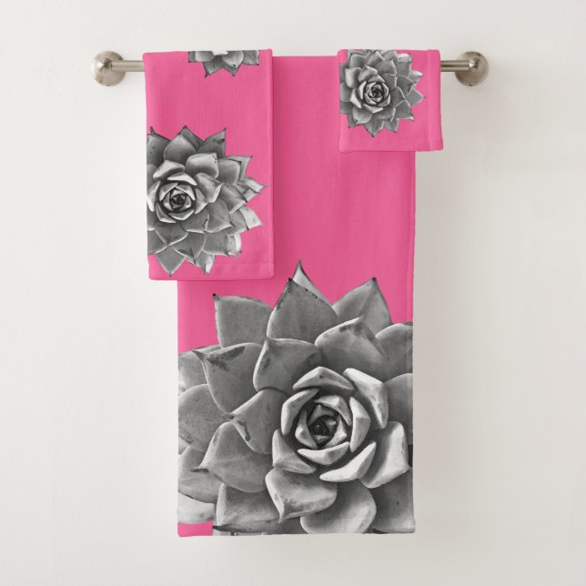 Aquarelle Succulente Gris sur rose chaud (En situation)