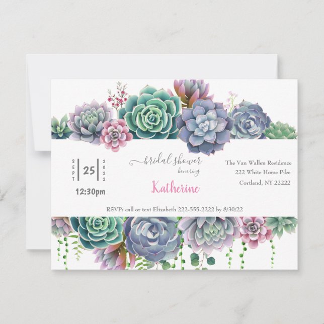Aquarelle Succulente Invitation à la douche nuptia (Devant)