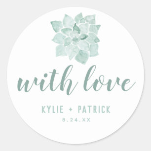 Aquarelle Succulente Mariage Avec Sticker Amour