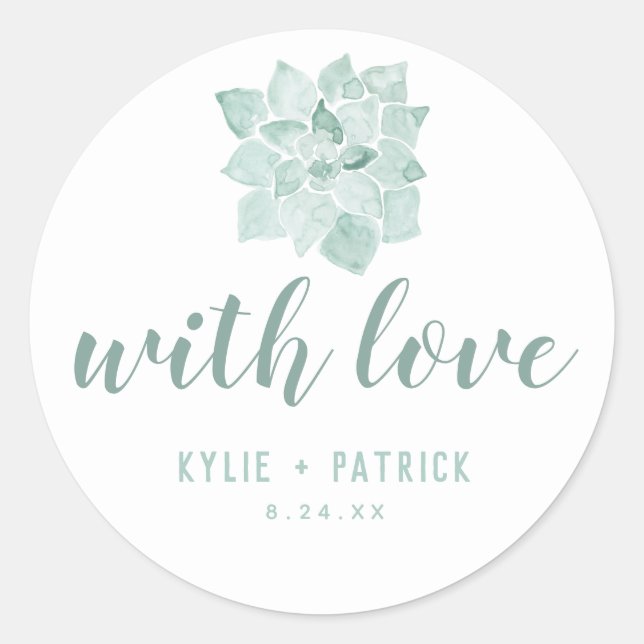 Aquarelle Succulente Mariage Avec Sticker Amour (Devant)