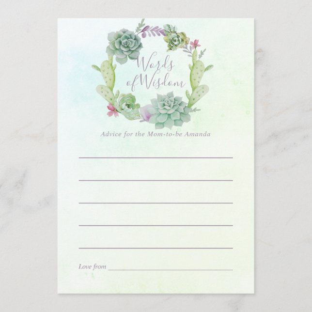 Aquarelle Succulents Baby shower Maman Conseil (Devant)