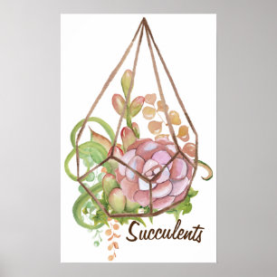 Aquarelle Succulents Terrarium Poster