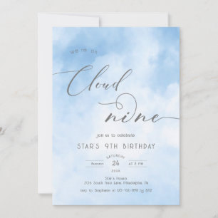 Aquarelle sur nuage 9 9e Invitation anniversaire