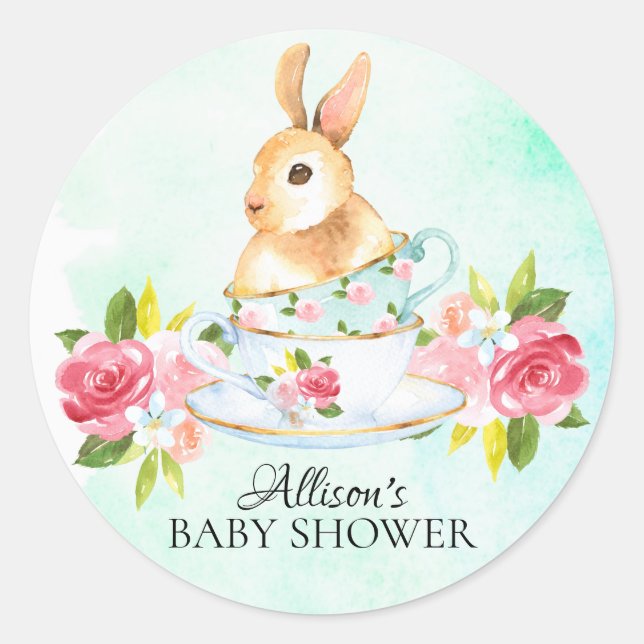 Aquarelle Sweet Bunny Baby Tea Party Sticker (Devant)