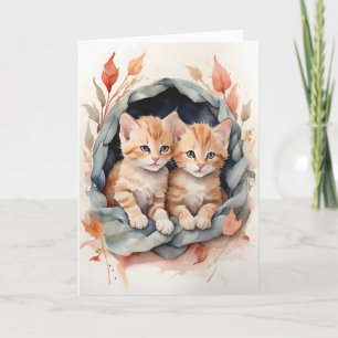 Aquarelle Tabby Orange Meilleurs Amis Fleurs Carte