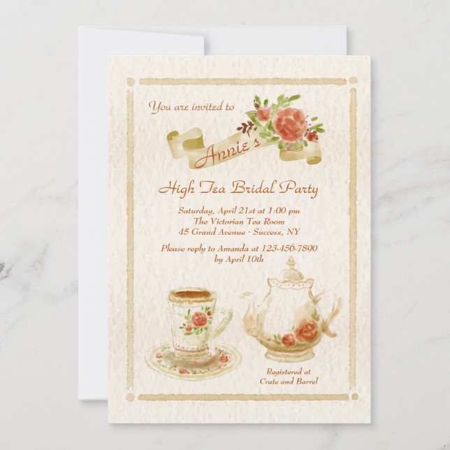 Aquarelle Tea Time Invitation (Devant)