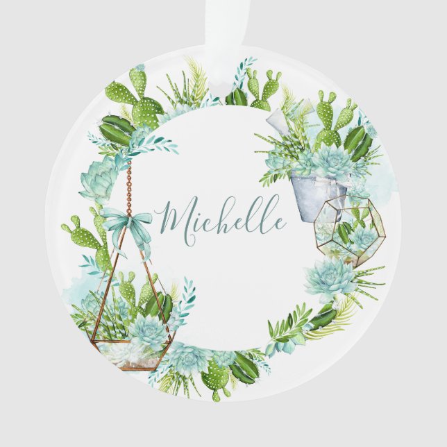 Aquarelle Terrarium en verre Succulents (devant)