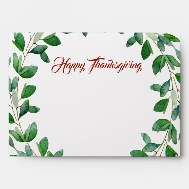 Aquarelle Thanksgiving Enveloppe verte de couronne (Devant)