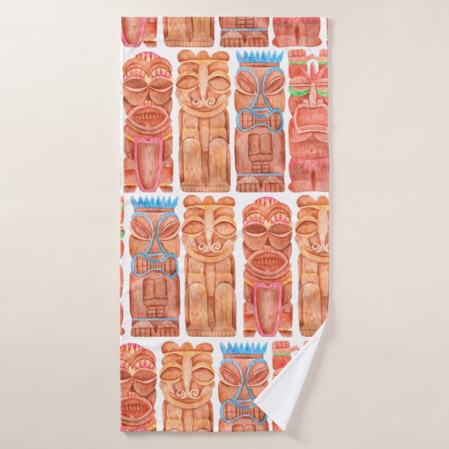 Aquarelle tiki hawaii totem sans couture motif (Serviette de bain)