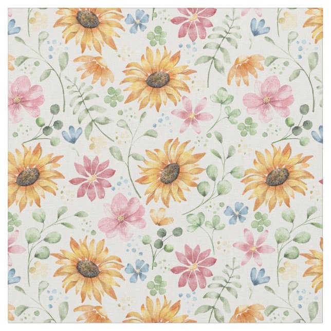 Aquarelle Tissu Motif de tournesol (Fermer)