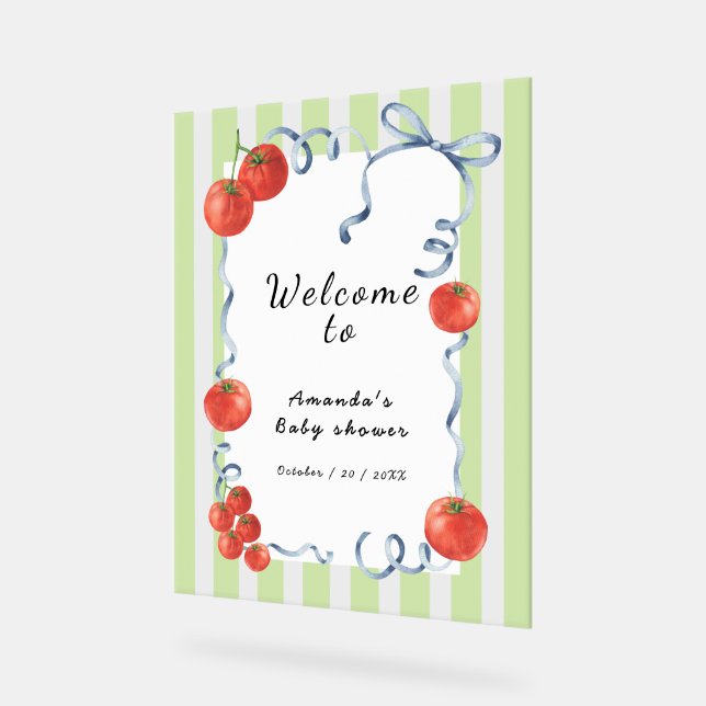 Aquarelle Tomate Bienvenue au Baby shower (Angle)