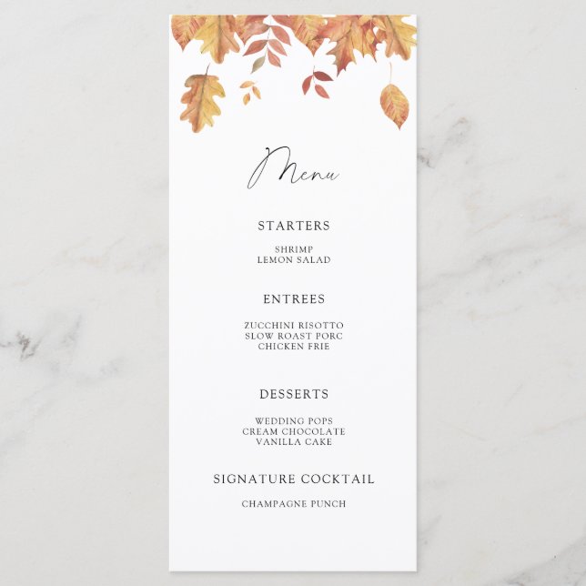 Aquarelle tombant feuille menu minimaliste (Devant)