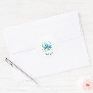 Aquarelle tortue bébé merci autocollant