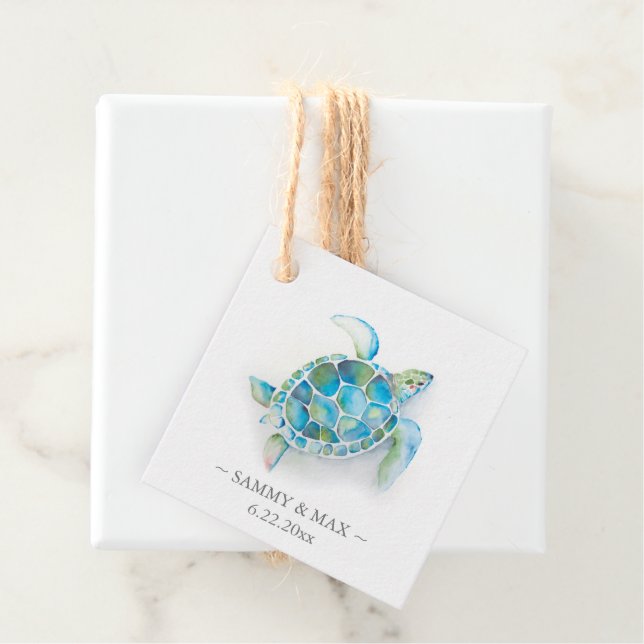 Aquarelle Tortue de mer Favoriser les étiquettes (En situation)