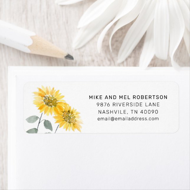 Aquarelle Tournesol Botanique Adresse de retour (En situation)