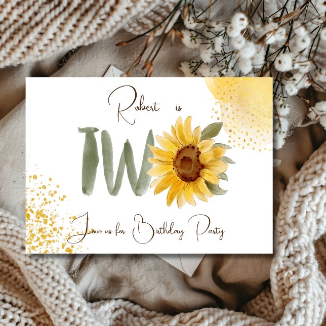 Aquarelle tournesol deuxième invitation anniversai (Créateur téléchargé)