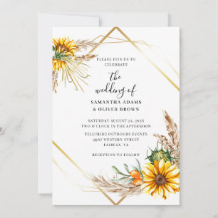Aquarelle tournesol Faire-part de mariage rustique