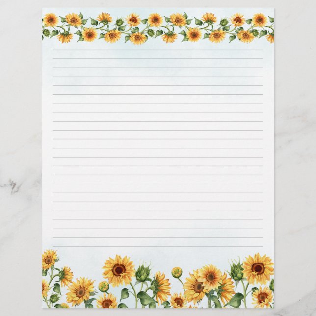 Aquarelle Tournesol Stationery papier lin (Devant)