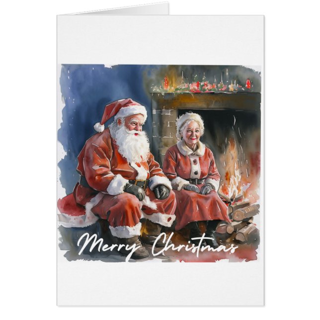 Aquarelle traditionnelle Père Noël et Mme Claus (Devant)