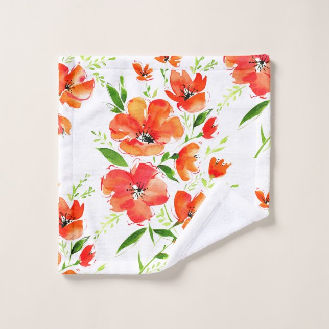 Aquarelle transparente motif oranges poppies fleur (Gant de toilette)
