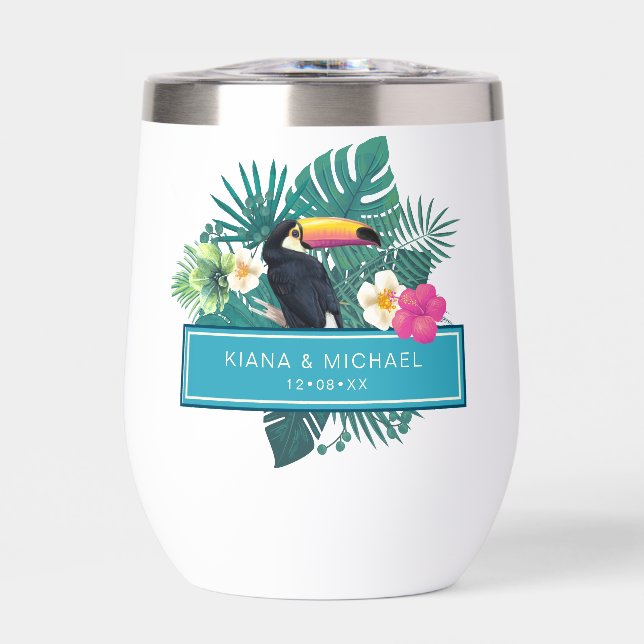 Aquarelle Tropical avec Mariage Toucan ID Turquois (Avant)