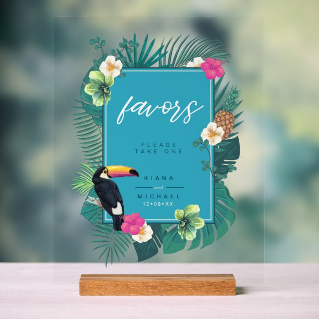 Aquarelle Tropical avec Toucan Favors Turquoise ID (Neutre)