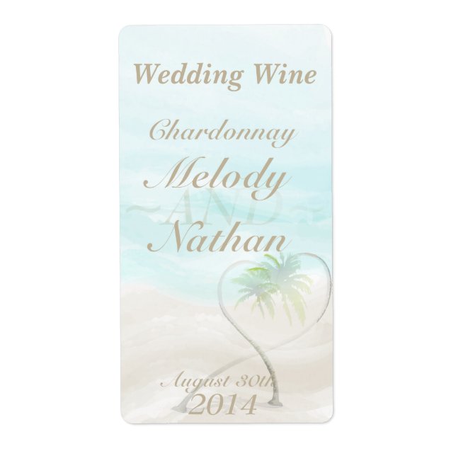 Aquarelle Tropical Beach Wedding Vin Étiquette (Devant)