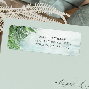 Aquarelle Tropical Feuille Mariage Adresse de reto
