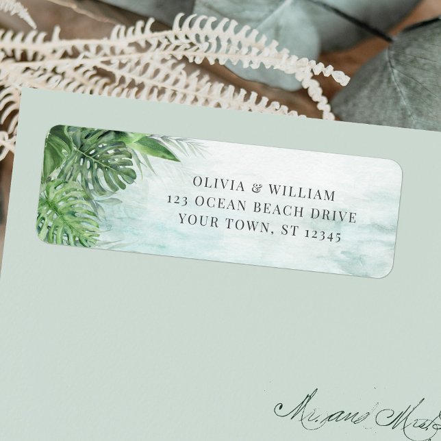 Aquarelle Tropical Feuille Mariage Adresse de reto (Créateur téléchargé)