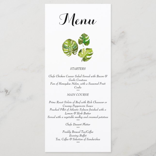 Aquarelle Tropical Feuille Menu mariage (Devant)