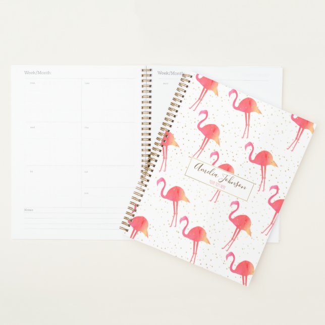 Aquarelle Tropical Flamant rose Or Épercées (Devant avec enveloppe)