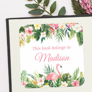 Aquarelle Tropical Flamant rose rose Étiquette