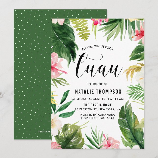Aquarelle Tropical Floral Frame Luau Invitation (Devant / Derrière)