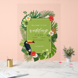 Aquarelle Tropical Mariage Welcome Green ID577