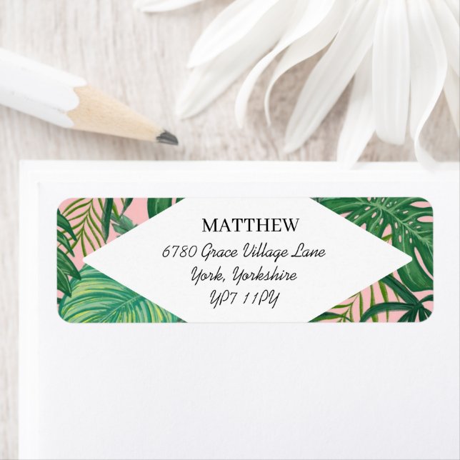 Aquarelle Tropical Palm Floral Adresse de retour (En situation)