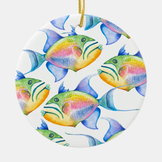Aquarelle Tropical Poisson Ornement de Noël (Devant)