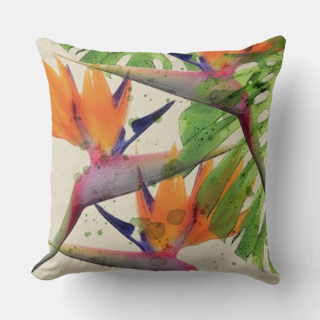 Aquarelle tropicale au décor paradisiaque coussin (Recto)