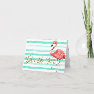 Aquarelle tropicale Flamant rose or   MERCI