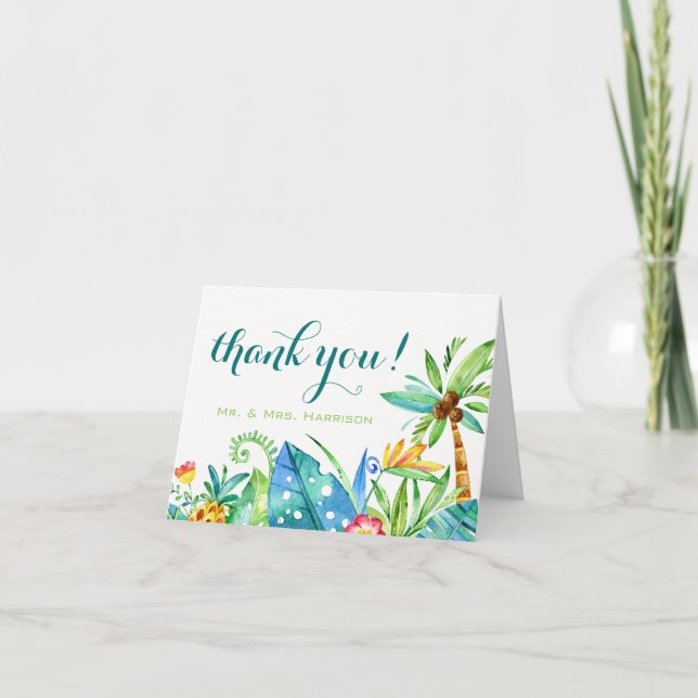 Aquarelle tropicale florale élégante Merci note (Devant)